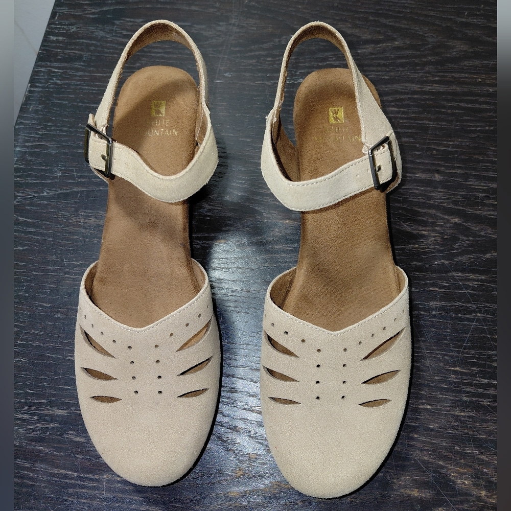 White Mountain Taupe Suede Platform Clog with Ankle Strap - Picture 4 of 16